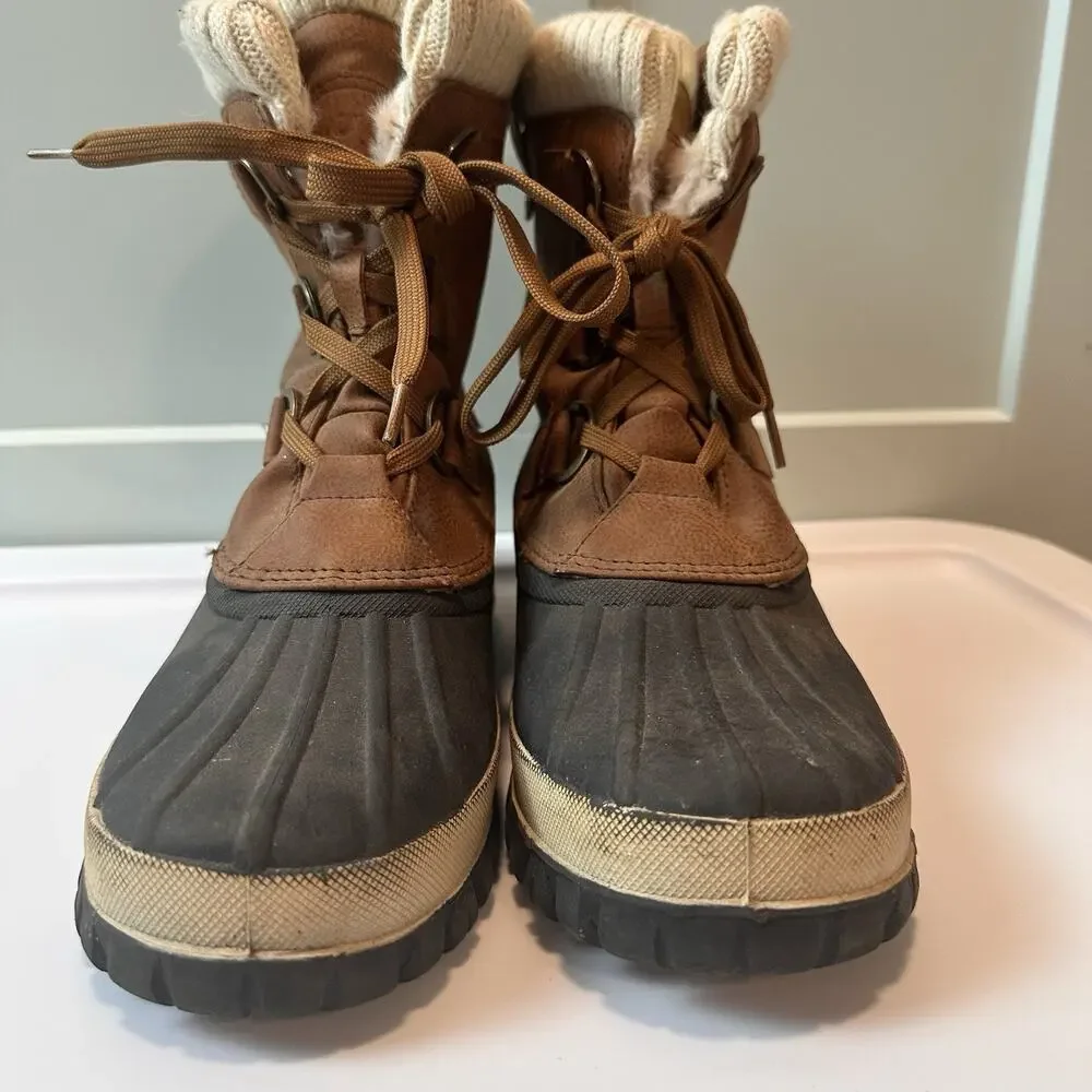 Lugz Stormy Womens 8.5 Brown Duck Boots Faux Fur Lined Lace Up Winter Snow